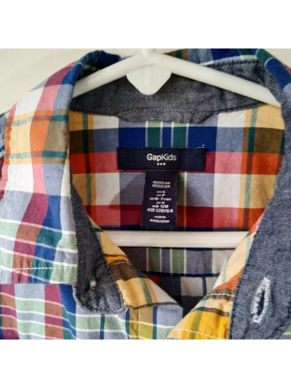 GAP Kids Boys Plaid Shirt Sz S Small  Roll tab Button Down Top Yellow blue red